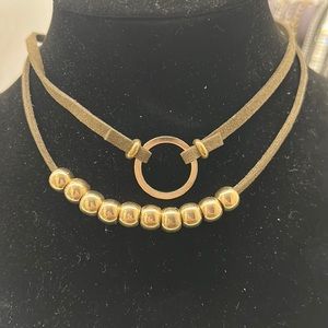 Dark green army Forrest & gold choker necklace